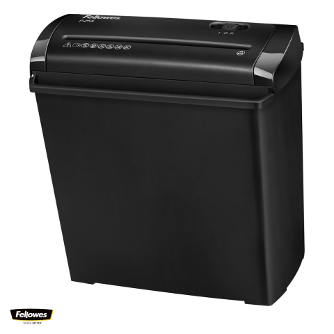 Distrugatoare documente si accesorii - Distrugator de documente Fellowes P25S, taiere strip-cut P-1 in fasii de 7 mm, 5 coli, cos de 11 l, design compact, pentru utilizare individuala, 30x30.16x16.03 cm