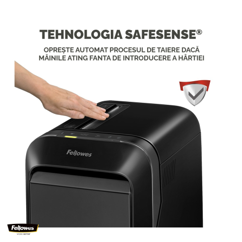 Distrugator de documente Fellowes Powershred LX221, taiere micro-cut P-5 in particule de 2x12 mm, 20 coli, cos de 30 l, Jam Proof, pentru 3-5 utilizatori, 590x419x299 mm, negru [4]