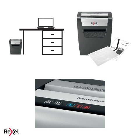 Distrugator de documente Rexel Momentum X312 cu alimentare manuala, taiere cross-cut P-3 in particule de 5x42 mm, 12 coli, cos de 23 l, anti-blocare, pentru acasa [5]