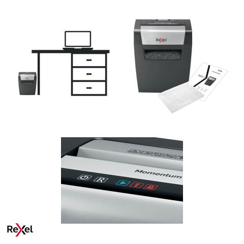 Distrugator de documente Rexel Momentum X406 cu alimentare manuala, taiere cross-cut P-4 in particule de 4x30 mm, 6 coli, cos de 15 l, pentru acasa [5]