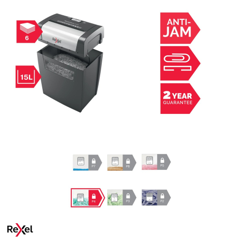 Distrugator de documente Rexel Momentum X406 cu alimentare manuala, taiere cross-cut P-4 in particule de 4x30 mm, 6 coli, cos de 15 l, pentru acasa [4]