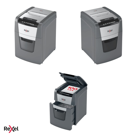 Distrugator de documente Rexel Optimum 100X automat, taiere cross-cut P-4 in particule de 4x28 mm, 100 coli automat si 8 manual, cos de 34 l, functionare continua 20 de minute [4]