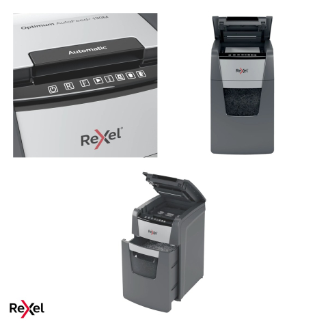 Distrugator de documente Rexel Optimum 130M automat, taiere micro-cut P-5 in particule de 2x15 mm, 130 coli automat si 6 manual, cos de 44 l, functionare continua 30 de minute [3]