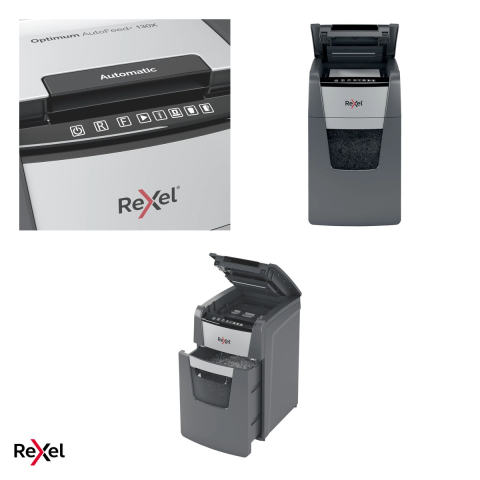 Distrugator de documente Rexel Optimum 130X automat, taiere cross-cut P-4 in particule de 4x28 mm, 130 coli automat si 8 manual, cos de 44 l, functionare continua 30 de minute [3]