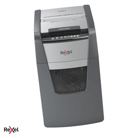 Distrugatoare documente si accesorii - Distrugator de documente Rexel Optimum 150M automat, taiere micro-cut P-5 in particule de 2x15 mm, 150 coli automat si 6 manual, cos de 44 l, functionare continua 30 de minute