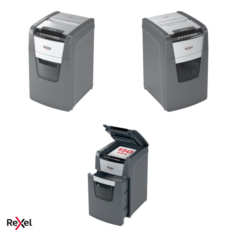 Distrugator de documente Rexel Optimum 150M automat, taiere micro-cut P-5 in particule de 2x15 mm, 150 coli automat si 6 manual, cos de 44 l, functionare continua 30 de minute [4]