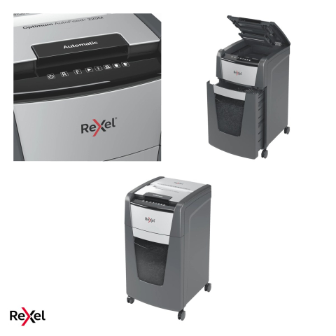 Distrugator de documente Rexel Optimum 225M automat, taiere micro-cut P-5 in particule de 2x15 mm, 225 coli automat si 8 manual, cos de 60 l, pe roti, functionare continua 30 de minute [3]
