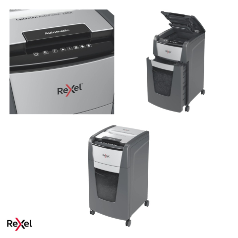 Distrugator de documente Rexel Optimum 225X automat, taiere cross-cut P-4 in particule de 4x26 mm, 225 coli automat si 10 manual, cos de 60 l, pe roti, functionare continua 30 de minute [3]