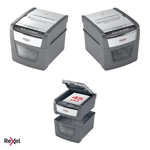 Distrugator de documente Rexel Optimum 45X automat, taiere cross-cut P-4 in particule de 4x28 mm, 45 coli automat si 6 manual, cos de 20 l, distruge capse, agrafe si carduri [4]