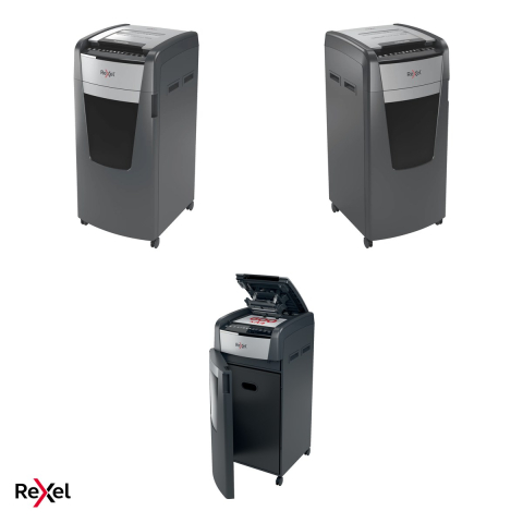 Distrugator de documente Rexel Optimum 600M automat, taiere micro-cut P-5 in particule de 2x15 mm, 600 coli automat si 10 manual, cos de 110 l, pe roti, functionare continua 240 de minute [4]