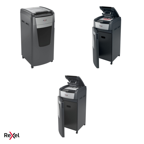 Distrugator de documente Rexel Optimum 600X automat, taiere cross-cut P-4 in particule de 4x30 mm, 600 coli automat si 15 manual, cos de 110 l, pe roti, functionare continua 240 de minute [4]
