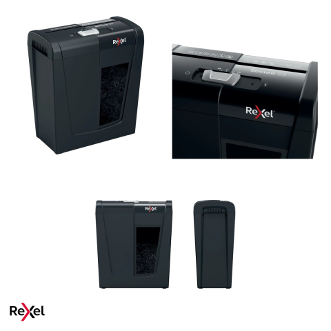 Distrugator de documente Rexel Secure S5 cu alimentare manuala, taiere strip-cut P-2, 5 coli, cos de 10 l cu geam de vizualizare, distruge capse si agrafe, sub 70 dBA [4]