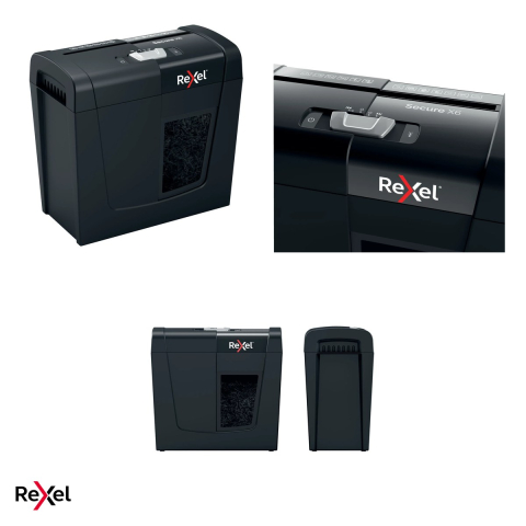 Distrugator de documente Rexel Secure X6 cu alimentare manuala, taiere cross-cut P-4, 6 coli, cos de 10 l cu geam de vizualizare, distruge capse si agrafe, functionare silentioasa [4]