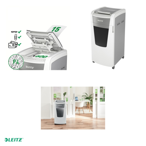 Distrugator documente automat Leitz IQ Office, P4, cross-cut (confeti), taiere 600 coli, cos 110l, alb [3]