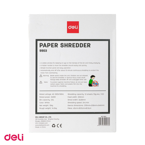 Distrugator documente Deli 9903 Cross Cut, taiere cross-cut, 3x25, 10 coli, niv securitate 4, 615x450x305 mm [4]