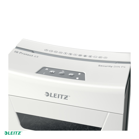 Distrugator documente manual Leitz IQ Protect 6X, P4, cross-cut (confeti), taiere 6 coli, cos 10l, alb [4]