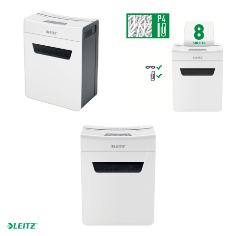 Distrugator documente manual Leitz IQ Protect 8X, P4, cross-cut (confeti), taiere 8 coli, cos 14l, alb [3]