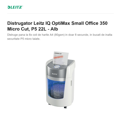 Distrugator Leitz IQ OptiMax Small Office 350 Micro Cut, P5 22L - Alb [1]