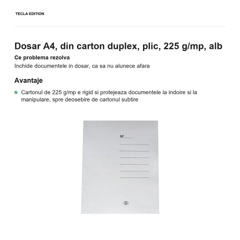 Dosar A4, din carton duplex, plic, 225 g/mp, alb [1]