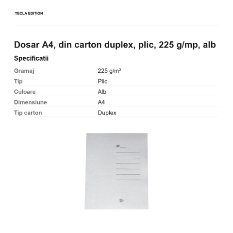 Dosar A4, din carton duplex, plic, 225 g/mp, alb [2]