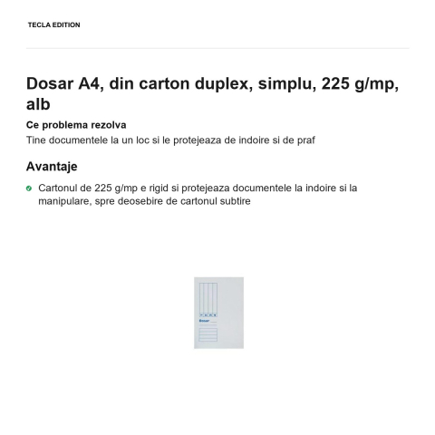 Dosar A4, din carton duplex, simplu, 225 g/mp, alb [1]