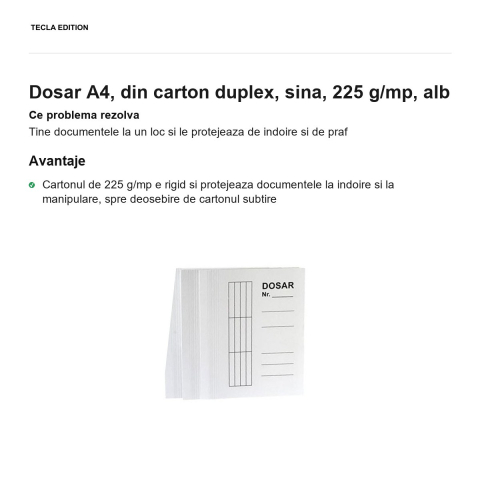 Dosar A4, din carton duplex, sina, 225 g/mp, alb [1]