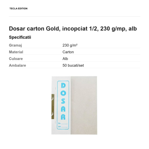 Dosar carton Gold, incopciat 1/2, 230 g/mp, alb [2]