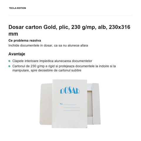 Dosar carton Gold, plic, 230 g/mp, alb, 230x316 mm [1]