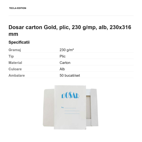 Dosar carton Gold, plic, 230 g/mp, alb, 230x316 mm [2]