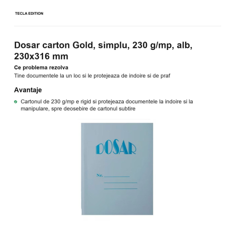 Dosar carton Gold, simplu, 230 g/mp, alb, 230x316 mm [1]