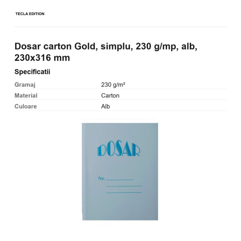 Dosar carton Gold, simplu, 230 g/mp, alb, 230x316 mm [2]