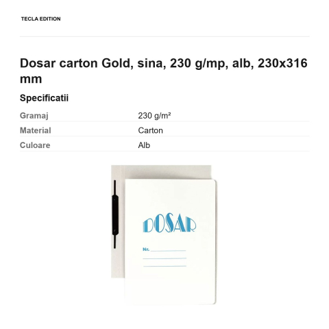 Dosar carton Gold, sina, 230 g/mp, alb, 230x316 mm [2]