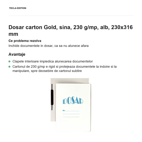 Dosar carton Gold, sina, 230 g/mp, alb, 230x316 mm [1]
