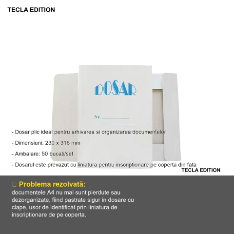 Set 10 dosare carton plic Tecla Edition Gold, cu clape interioare, pentru arhivare documente [1]