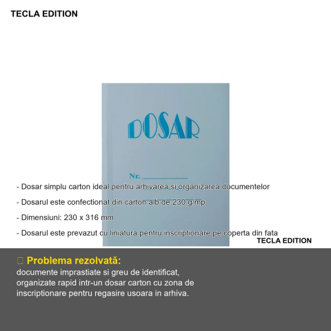 Set 10 dosare carton simplu Tecla Edition Gold, 230 g/mp, pentru arhivare si organizare documente [1]