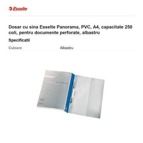 Dosar cu sina Esselte Panorama, PVC, A4, capacitate 250 coli, pentru documente perforate, albastru [2]