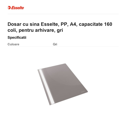 Dosar cu sina Esselte, PP, A4, capacitate 160 coli, pentru arhivare, gri [2]