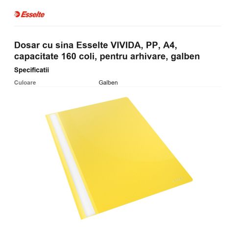 Dosar cu sina Esselte VIVIDA, PP, A4, capacitate 160 coli, pentru arhivare, galben [2]