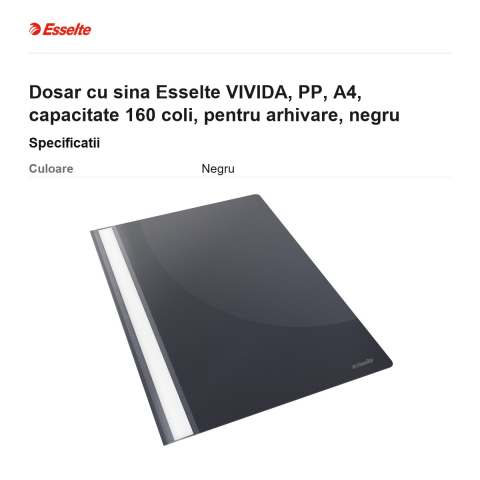 Dosar cu sina Esselte VIVIDA, PP, A4, capacitate 160 coli, pentru arhivare, negru [2]