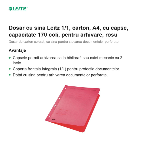 Dosar cu sina Leitz 1/1, carton, A4, cu capse, capacitate 170 coli, pentru arhivare, rosu [1]