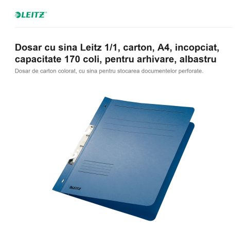 Dosar cu sina Leitz 1/1, carton, A4, incopciat, capacitate 170 coli, pentru arhivare, albastru [1]