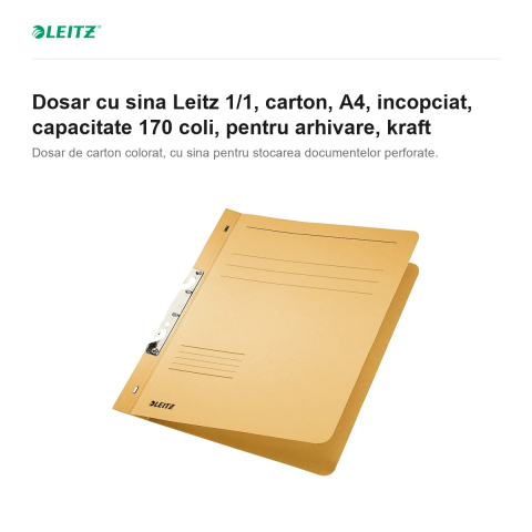 Dosar cu sina Leitz 1/1, carton, A4, incopciat, capacitate 170 coli, pentru arhivare, kraft [1]