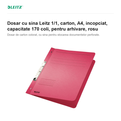 Dosar cu sina Leitz 1/1, carton, A4, incopciat, capacitate 170 coli, pentru arhivare, rosu [1]