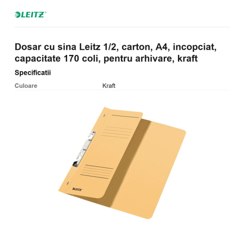 Dosar cu sina Leitz 1/2, carton, A4, incopciat, capacitate 170 coli, pentru arhivare, kraft [2]