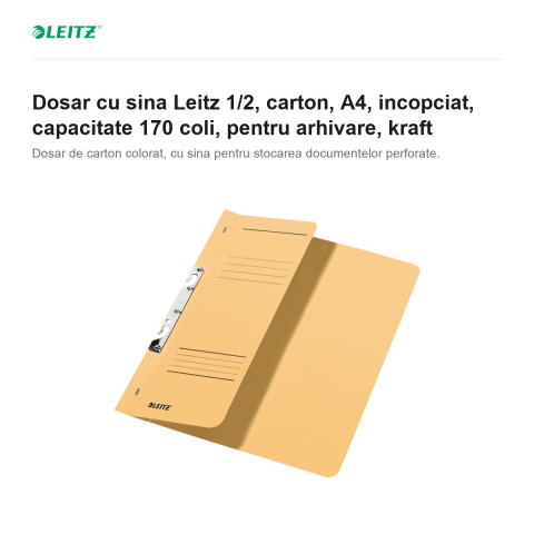 Dosar cu sina Leitz 1/2, carton, A4, incopciat, capacitate 170 coli, pentru arhivare, kraft [1]