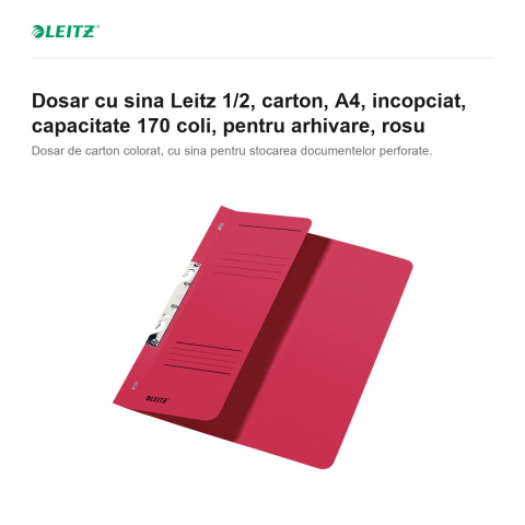 Dosar cu sina Leitz 1/2, carton, A4, incopciat, capacitate 170 coli, pentru arhivare, rosu [1]