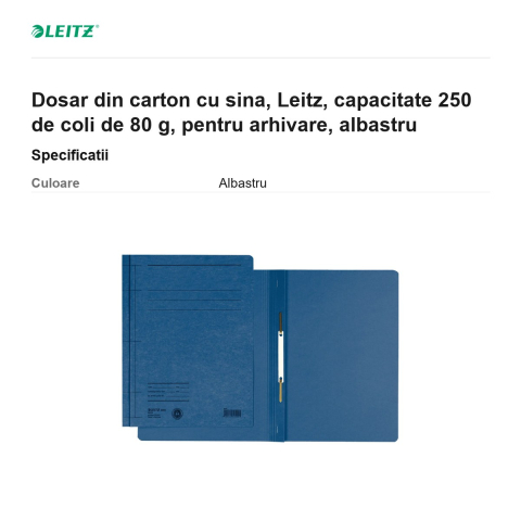 Dosar din carton cu sina, Leitz, capacitate 250 de coli de 80 g, pentru arhivare, albastru [2]