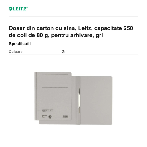 Dosar din carton cu sina, Leitz, capacitate 250 de coli de 80 g, pentru arhivare, gri [2]