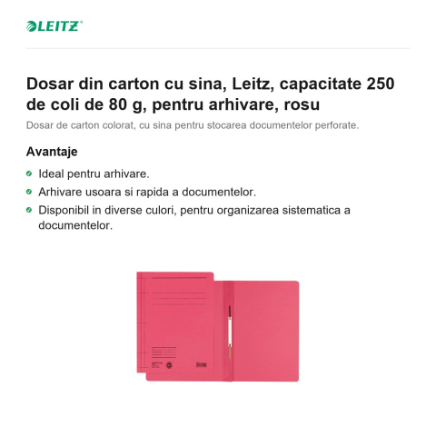 Dosar din carton cu sina, Leitz, capacitate 250 de coli de 80 g, pentru arhivare, rosu [1]