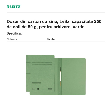 Dosar din carton cu sina, Leitz, capacitate 250 de coli de 80 g, pentru arhivare, verde [2]